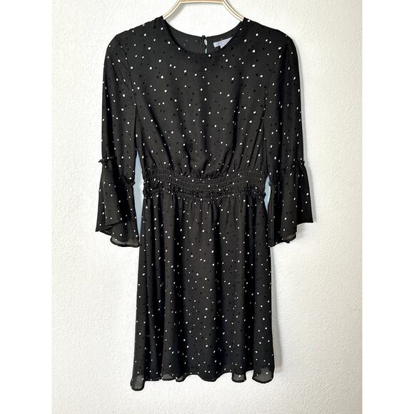 H&M Green Polka Dot Midi Dress – Size 8 – Crew Neck Long Sleeve Chiffon Lined - Picture 1 of 10